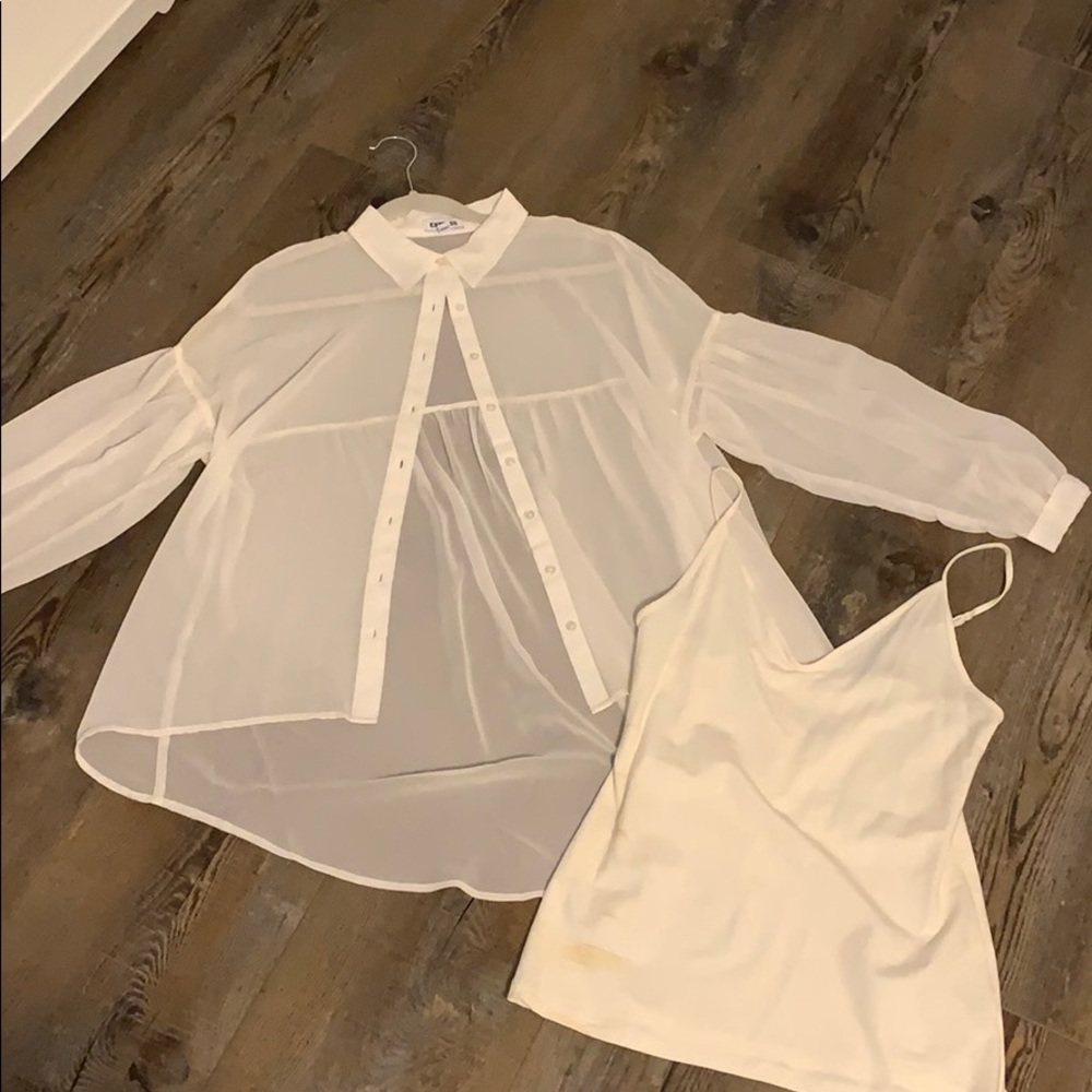 Express Sheer button up with tank.
